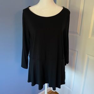 J Jill Black Wearever Ballet Sleeve Top L Petite with Flowing Hem